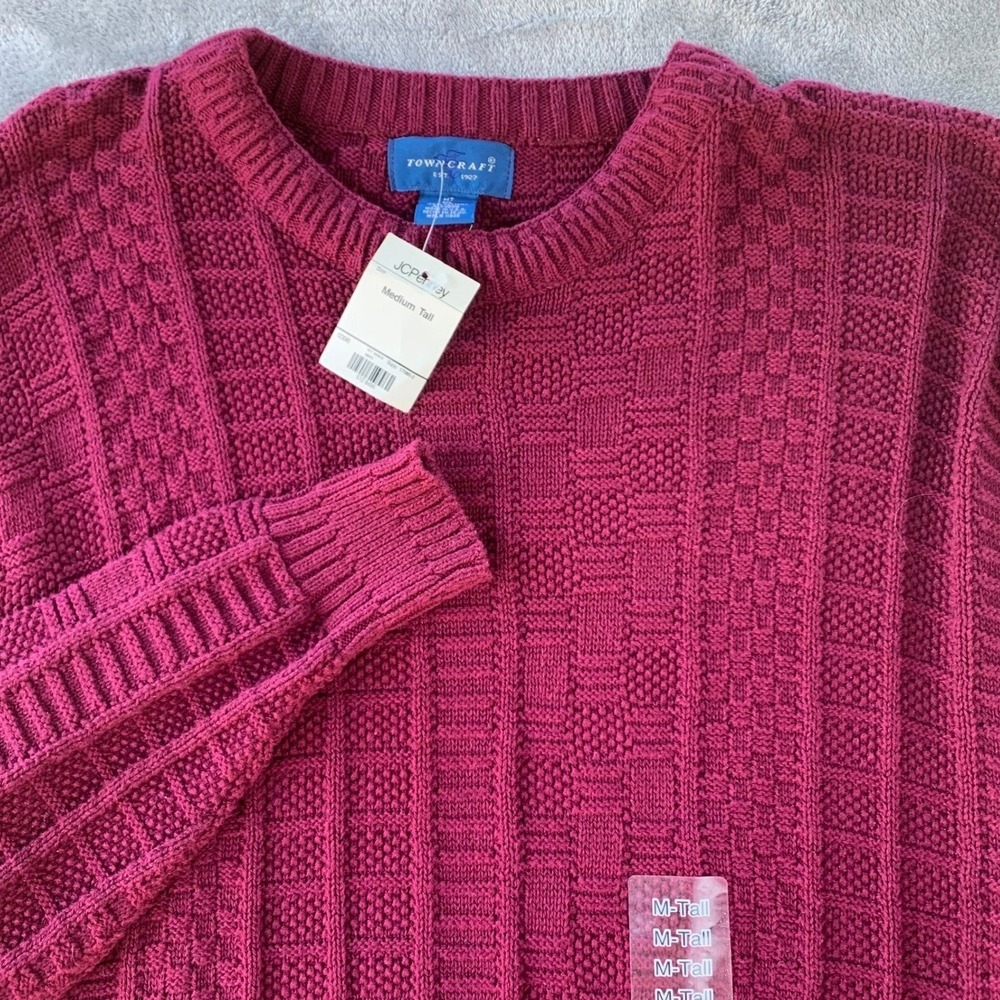 Textured Cable Knit Crewneck Sweater Burgundy Red Classic Fit Cozy Mens M NWT
